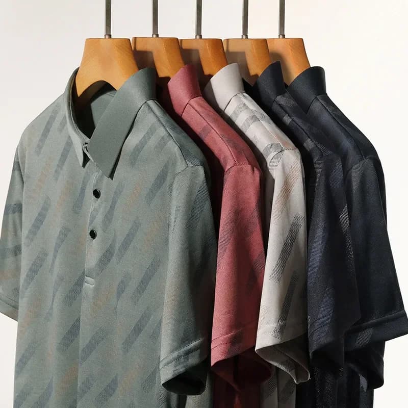 Men's Fashion Polo Shirt Short Sleeve Lapel Collar Diagonal Striped Print Casual Business Golf Tops - Image 6