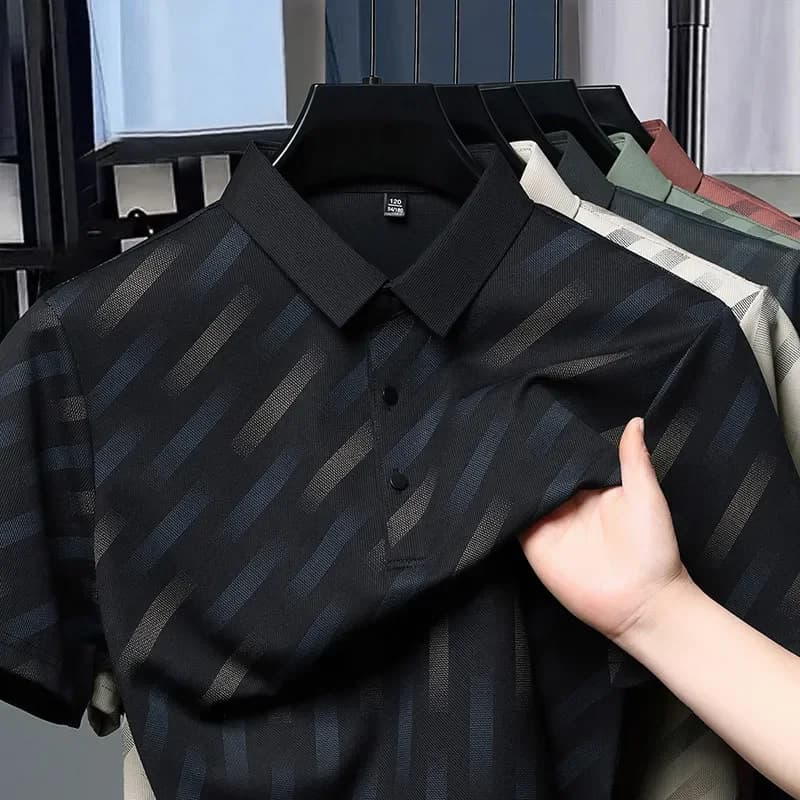 2025 New Men's Business Casual Short Sleeved Printed Polo Shirt Fashionable Breathable Comfortable and Versatile Top - Image 4