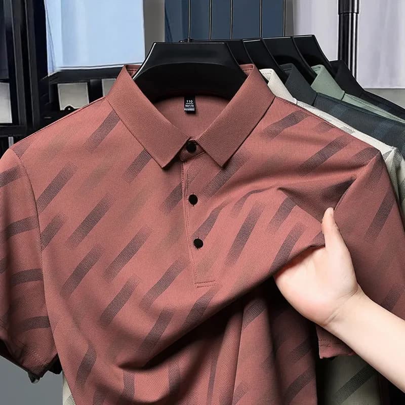 2025 New Men's Business Casual Short Sleeved Printed Polo Shirt Fashionable Breathable Comfortable and Versatile Top - Image 5