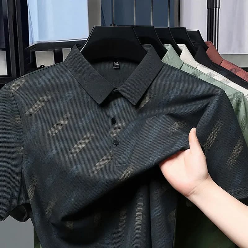 2025 New Men's Business Casual Short Sleeved Printed Polo Shirt Fashionable Breathable Comfortable and Versatile Top - Image 3