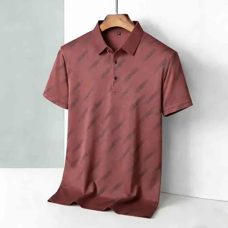 Men's Fashion Polo Shirt Short Sleeve Lapel Collar Diagonal Striped Print Casual Business Golf Tops - Image 3